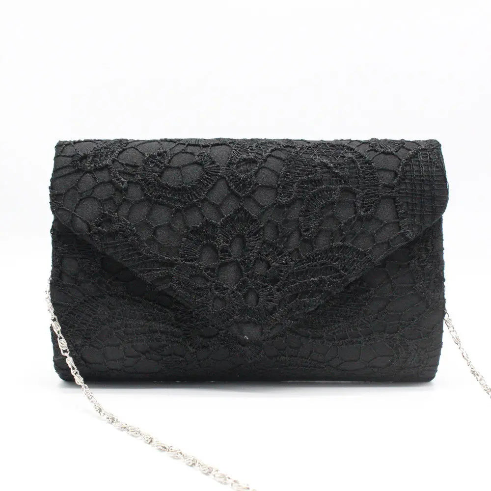 Women Evening Bag Lace Floral Wedding Clutch Chain Shoulder Bag