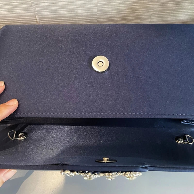 Satin Evening Bag Purse with Detachable Chain, Flap Shoulder Tote