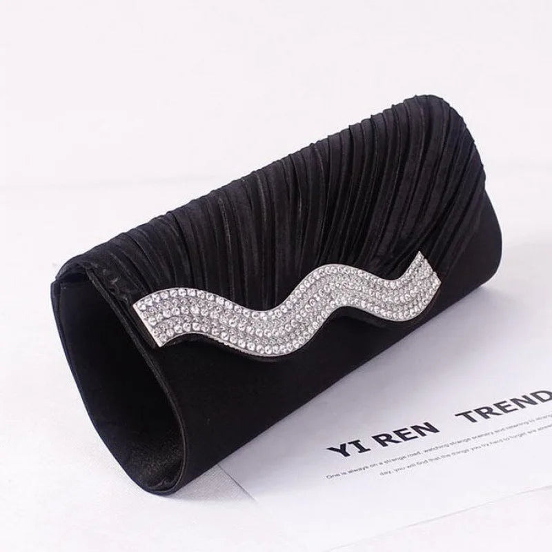 Satin Wedding Purse Envelope Bridal Party Chain Clutch Rhinestone Evening Handba