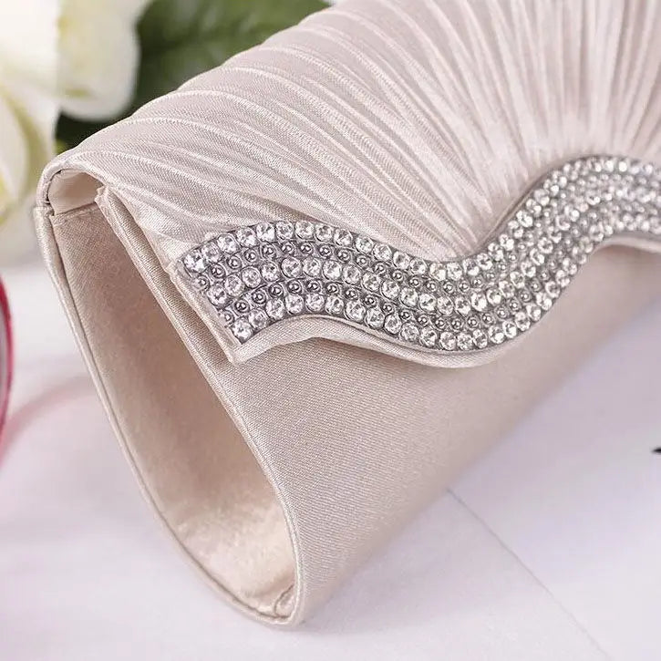 Satin Wedding Purse Envelope Bridal Party Chain Clutch Rhinestone Evening Handba
