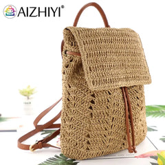 Women Straw Backpack Shoulders Bag Woven Casual Beach Holiday Vacation Bagpacks
