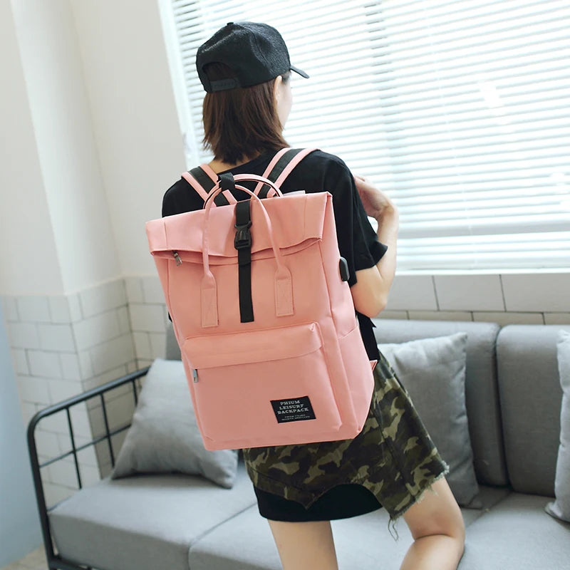 Canvas USB Charge Backpack Male Female School Laptop Bag D50