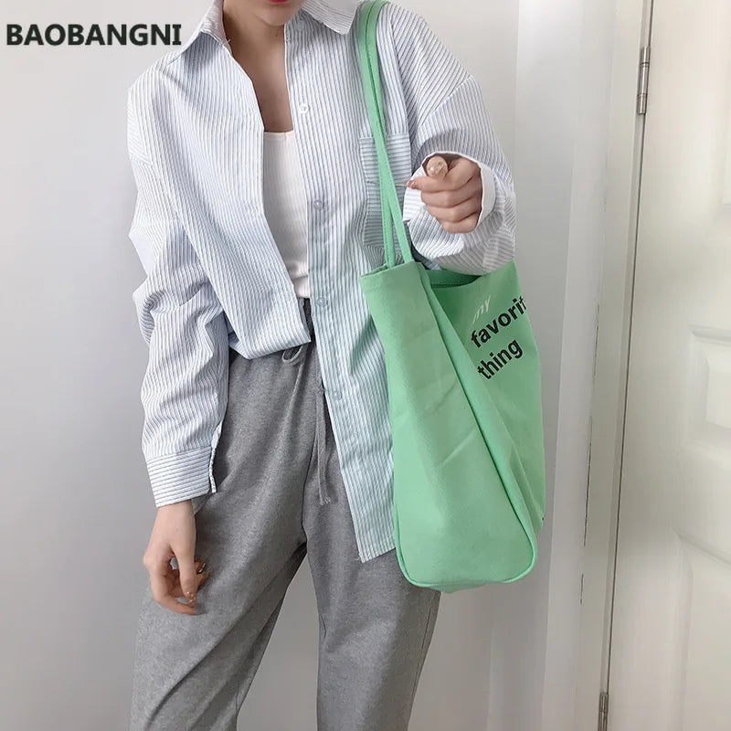 Women Large Canvas Shoulder Bag Letters Print Shopping Bags Thick Cotton Handbag