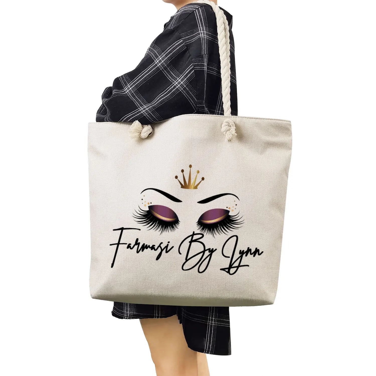 Women Eye Lashes Style Lovely Sweet Print Handbags Travel Thick Rope Beach Bag