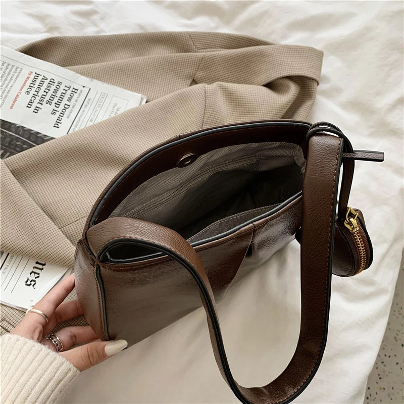 Women Famous Bags Handbag Two-piece Soft Leather Zipper Shoulder Bag