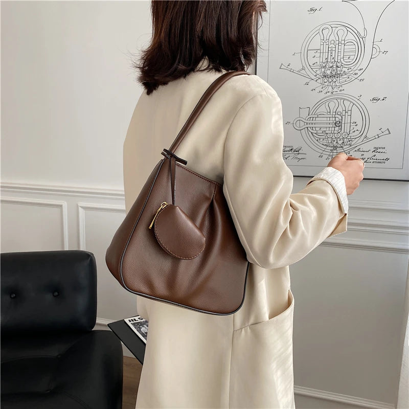 Women Famous Bags Handbag Two-piece Soft Leather Zipper Shoulder Bag
