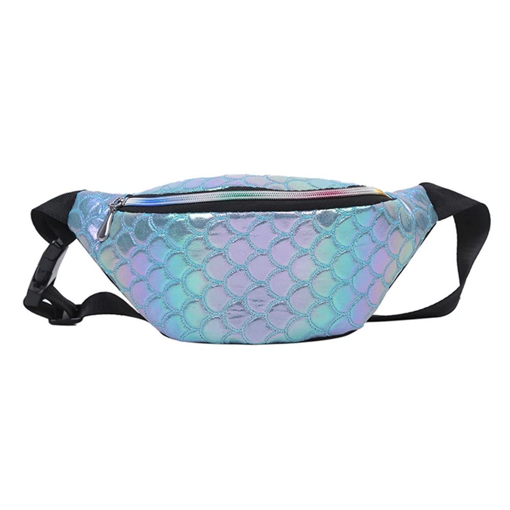 Women Fanny Chest Bag Laser Fish Scale Leather Shoulder Pack