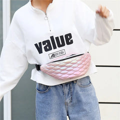 Women Fanny Chest Bag Laser Fish Scale Leather Shoulder Crossbody Pack