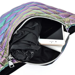 Women Fanny Chest Bag Laser Fish Scale Leather Shoulder Crossbody Pack
