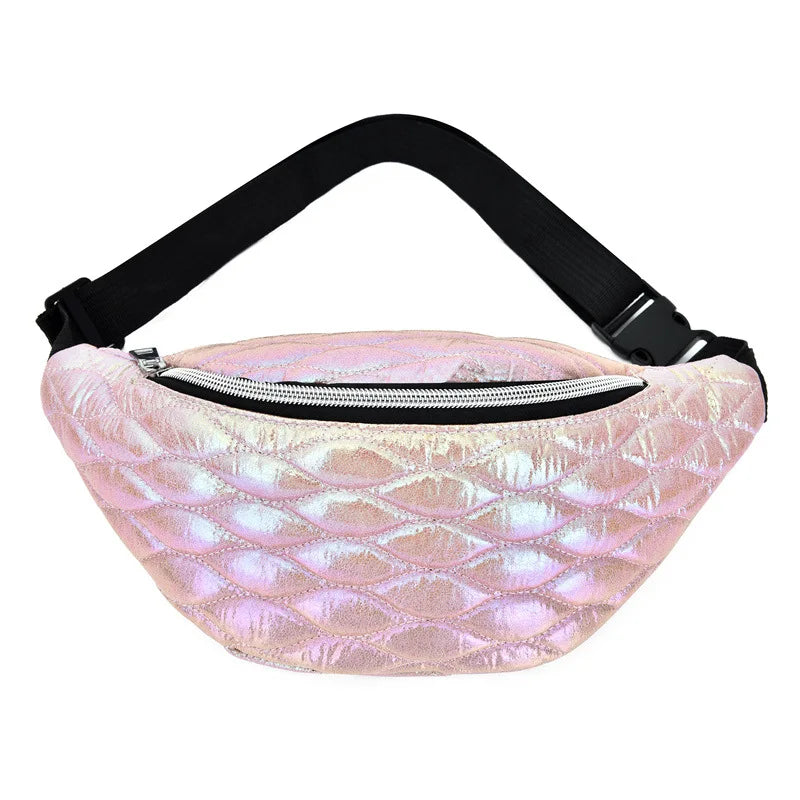 Women Fanny Chest Bag Laser Fish Scale Leather Shoulder Crossbody Pack