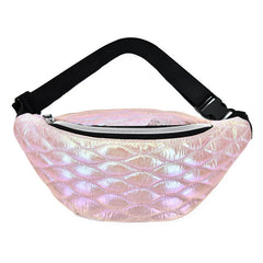 Women Fanny Chest Bag Laser Fish Scale Leather Shoulder Crossbody Pack