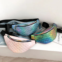 Women Fanny Chest Bag Laser Fish Scale Leather Shoulder Pack