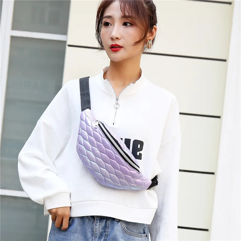 Women Fanny Chest Bag Laser Fish Scale Leather Shoulder Crossbody Pack
