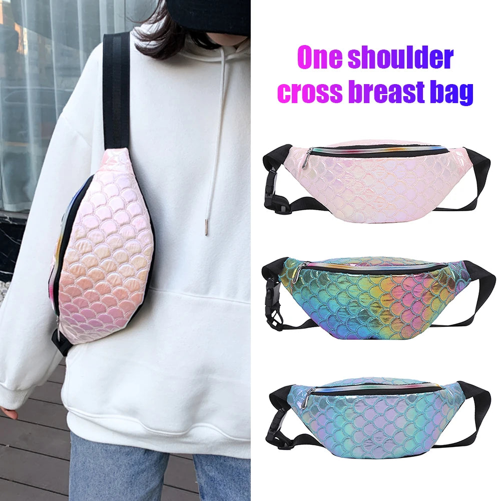 Women Laser Fish Scale Leather Crossbody Pack