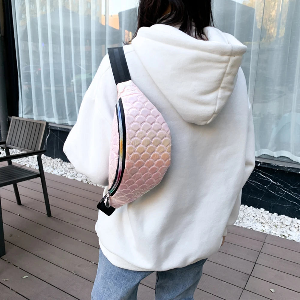 Women Fanny Chest Bag Laser Fish Scale Leather Shoulder Pack