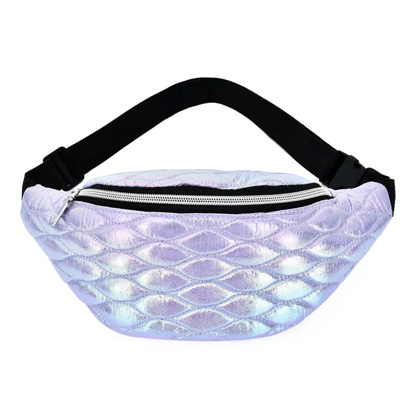 Women Fanny Chest Bag Laser Fish Scale Leather Shoulder Crossbody Pack