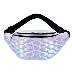 Women Fanny Chest Bag Laser Fish Scale Leather Shoulder Crossbody Pack