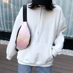 Women Fanny Chest Bag Laser Fish Scale Leather Shoulder Pack
