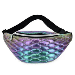 Women Fanny Chest Bag Laser Fish Scale Leather Shoulder Crossbody Pack