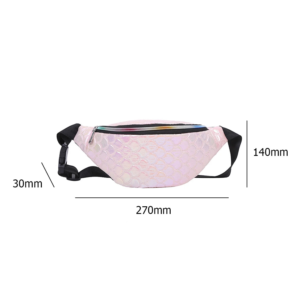 Women Fanny Chest Bag Laser Fish Scale Leather Shoulder Pack