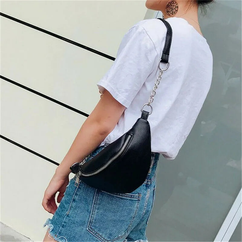 Women Fanny Pack Bum Bag Travel Waist Money Belt PU Leather Pouch
