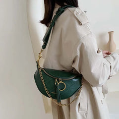 Chain Leather Fanny Pack Zipper Banana Bag Crossbody Bags