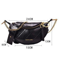 Chain Leather Fanny Pack Zipper Banana Bag Crossbody Bags