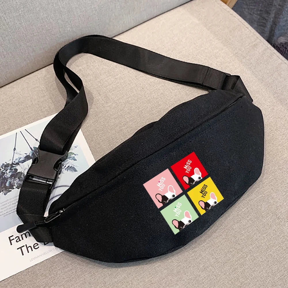 Dog Print Fanny Pack Waist Bag Travel Shoulder Purse Phone Belt