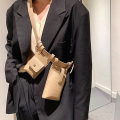Women Leather Belt Bag Irregular Shape Waist Pack Vintage Chest Bag