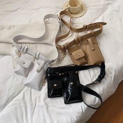 Women Leather Belt Bag Irregular Shape Waist Pack Vintage Chest Bag