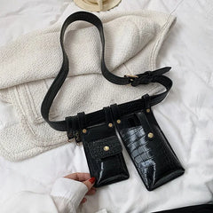 Women Leather Belt Bag Irregular Shape Waist Pack Vintage Chest Bag