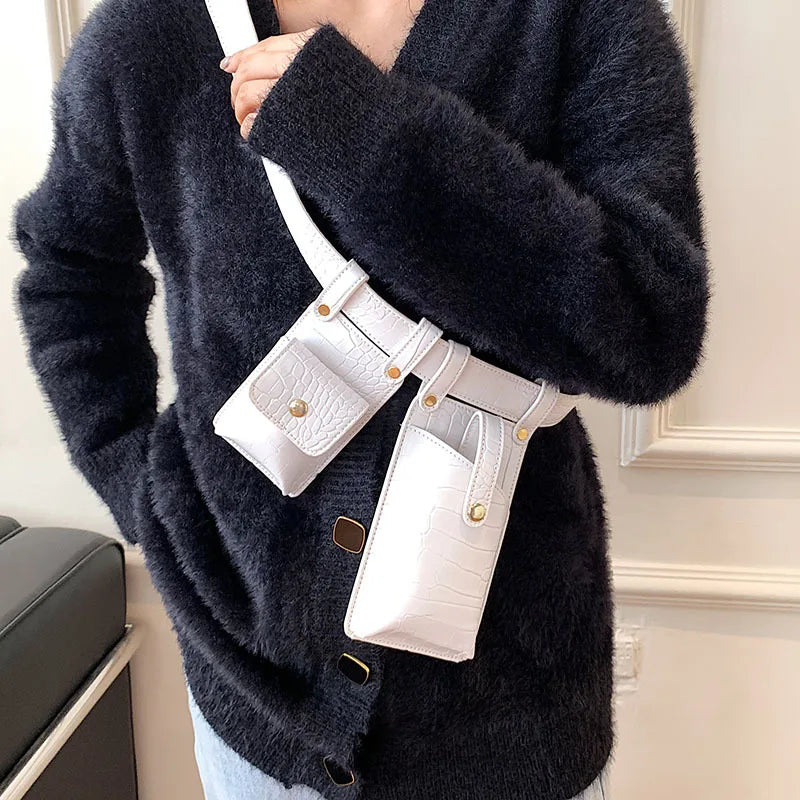 Women Leather Belt Bag Irregular Shape Waist Pack Vintage Chest Bag