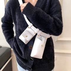Women Leather Belt Bag Irregular Shape Waist Pack Vintage Chest Bag
