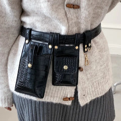 Women Leather Belt Bag Irregular Shape Waist Pack Vintage Chest Bag