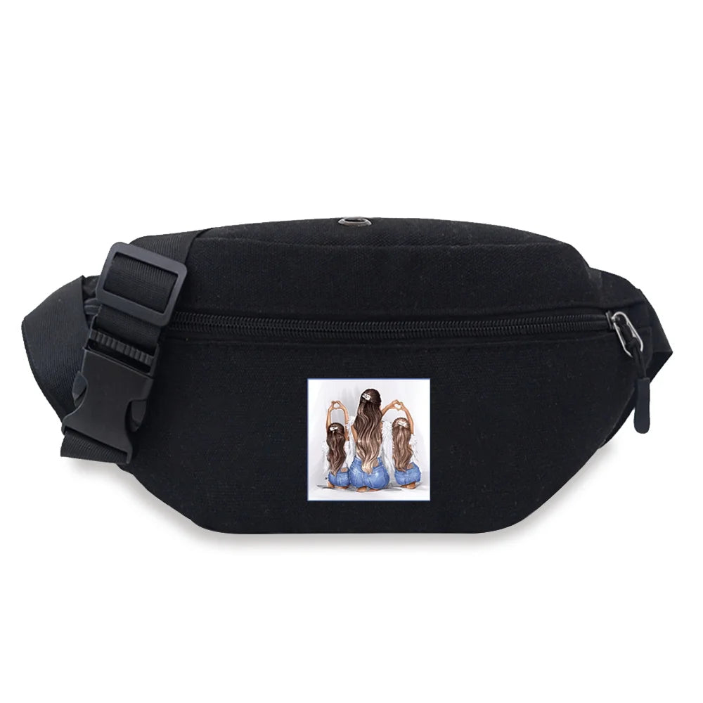 Women Fanny Pack Canvas Mom Pattern Pouch Waist Bag Crossbody Running Belt