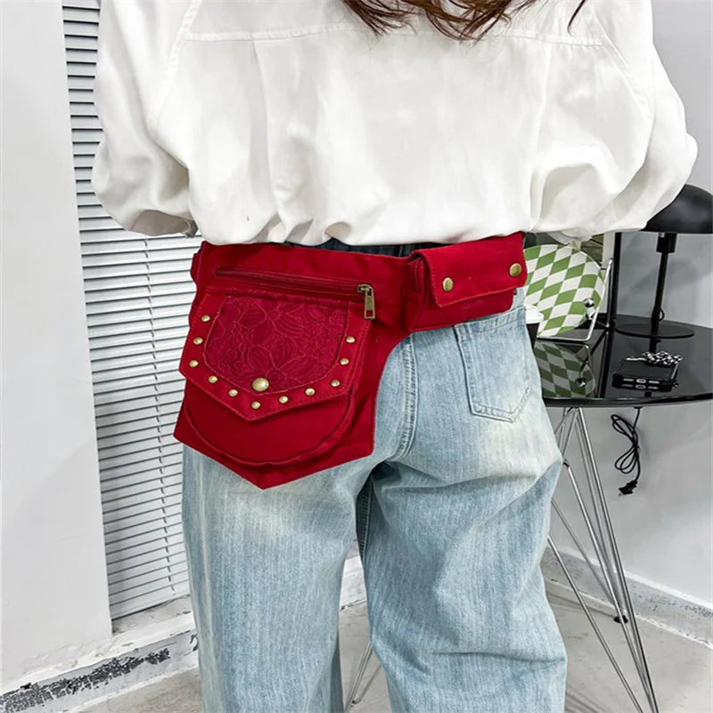 Vintage Women Fanny Pack Crossbody Bag Large Hip Sack Phone Purses