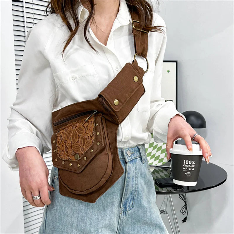 Vintage Women Fanny Pack Crossbody Bag Large Hip Sack Phone Purses