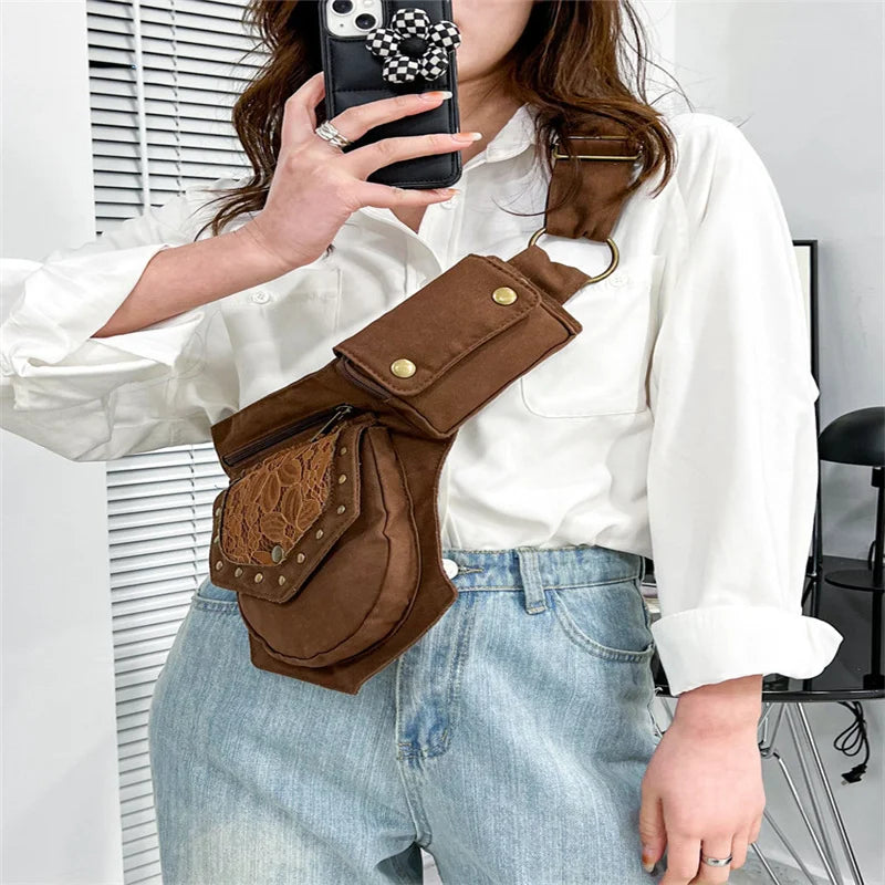 Vintage Women Waist Pack Shoulder Crossbody Bag Chest Bag Large Hip Sack Phone P