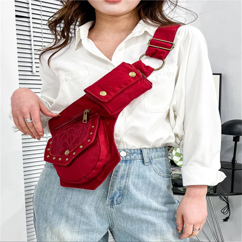 Vintage Women Fanny Pack Waist Shoulder Crossbody Bag Large Hip Sack