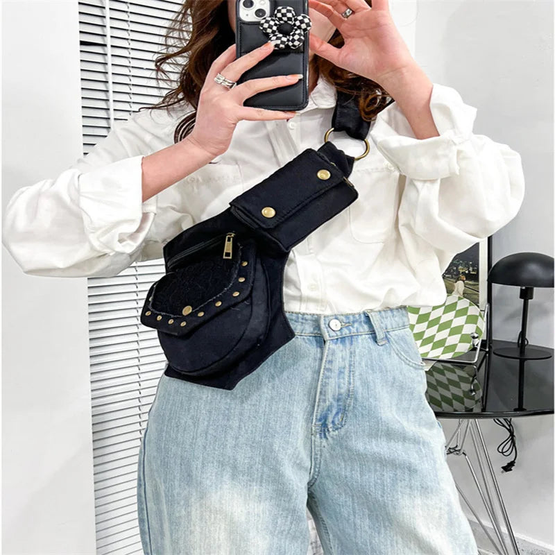 Vintage Women Waist Pack Shoulder Crossbody Bag Chest Bag Large Hip Sack Phone P