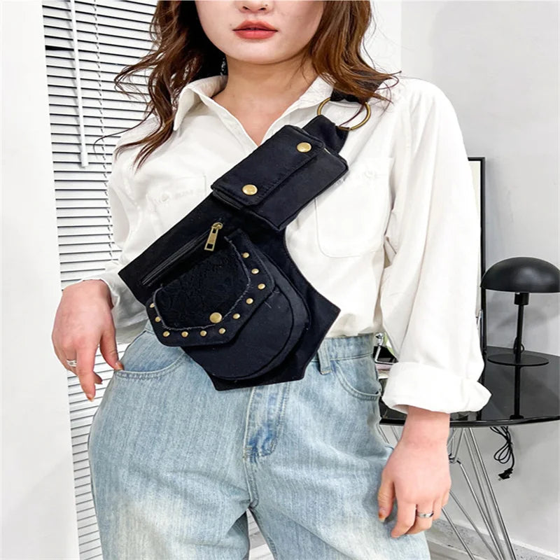 Vintage Women Fanny Pack Waist Shoulder Crossbody Bag Large Hip Sack