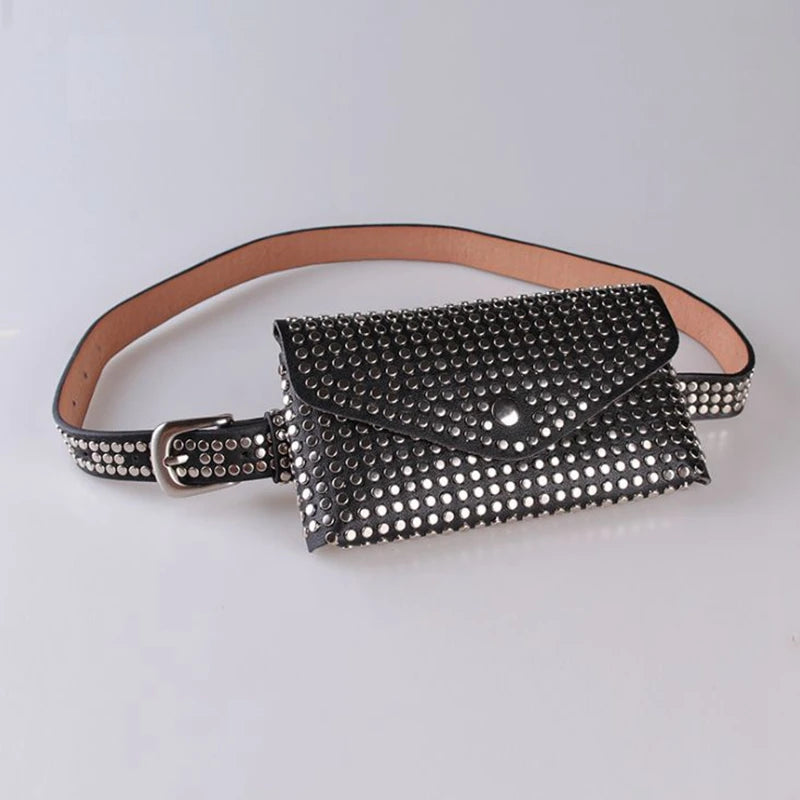 Rivet Punk Women Belt Pack Vintage Mini Bags Pu Leather Casual Belt Bag