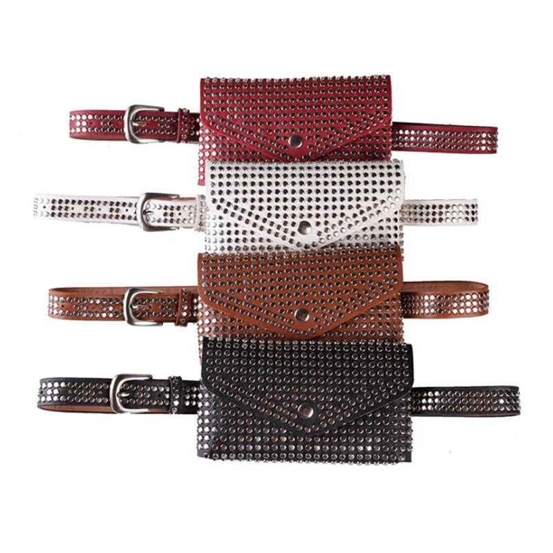 Rivet Punk Women Belt Pack Vintage Mini Bags Pu Leather Casual Belt Bag