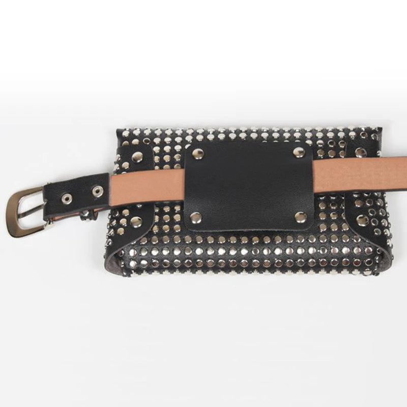 Rivet Punk Women Belt Pack Vintage Mini Bags Pu Leather Casual Belt Bag