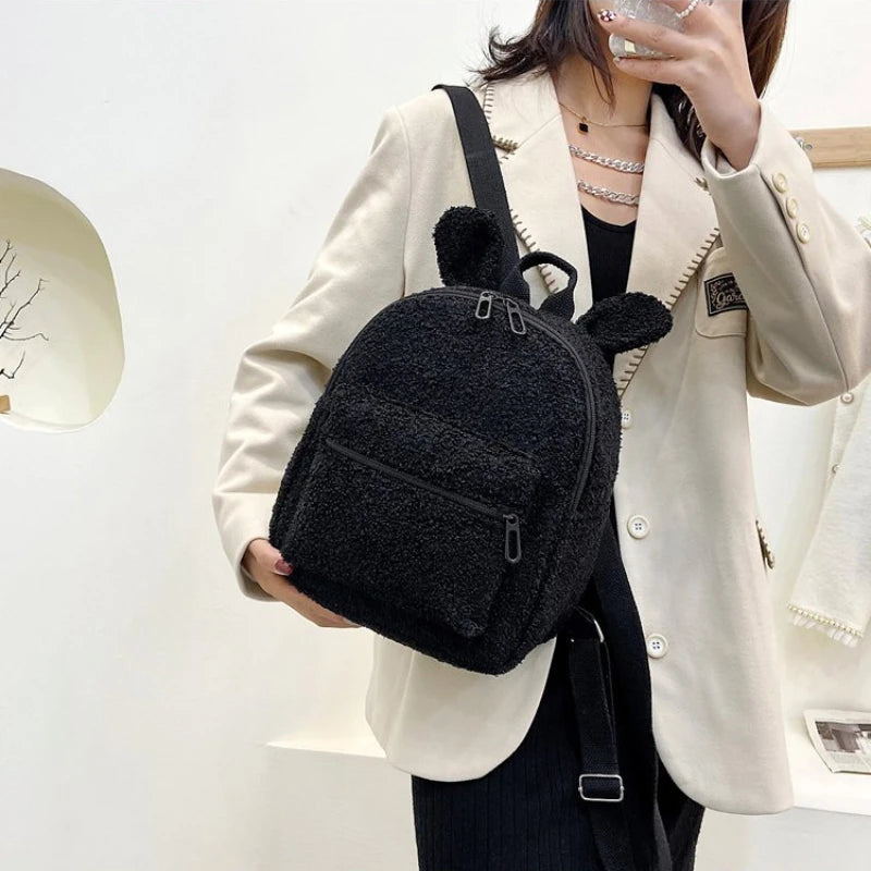 Plush Women Backpack Large Capacity Lightweight Travel Bag