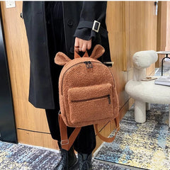 Plush Women Backpack Large Capacity Lightweight Travel Bag