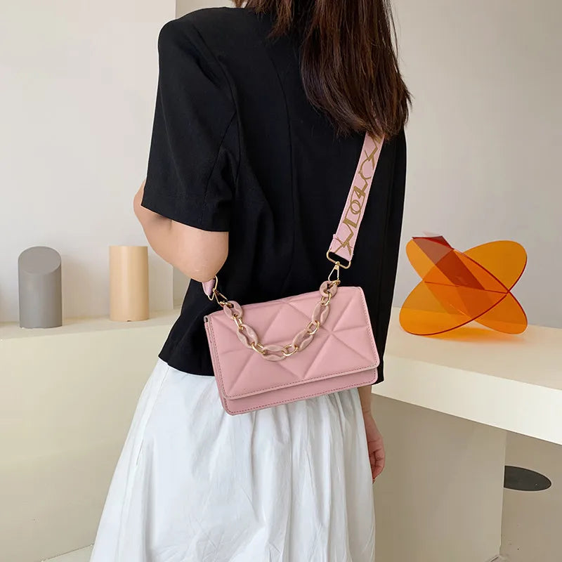 Embossed Leather Crossbody Bag with Chain Strap