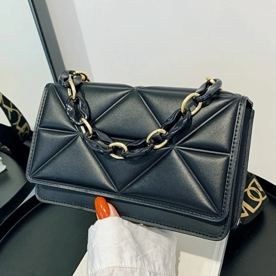 Embossed Leather Crossbody Bag with Chain Strap