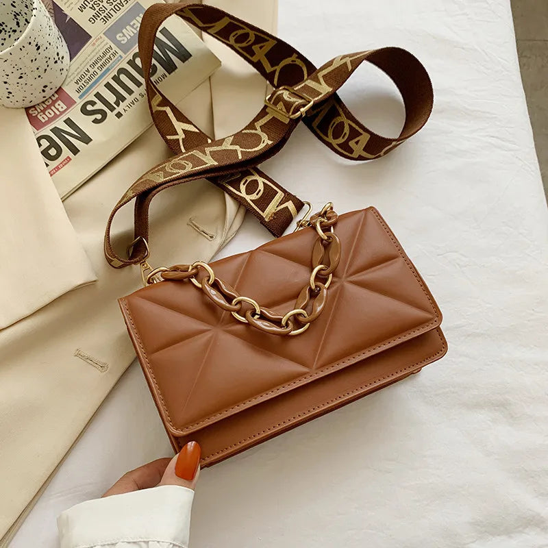 Embossed Leather Crossbody Bag with Chain Strap