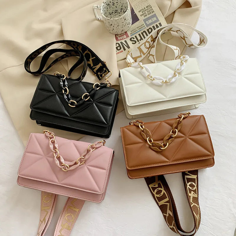Embossed Leather Crossbody Bag with Chain Strap